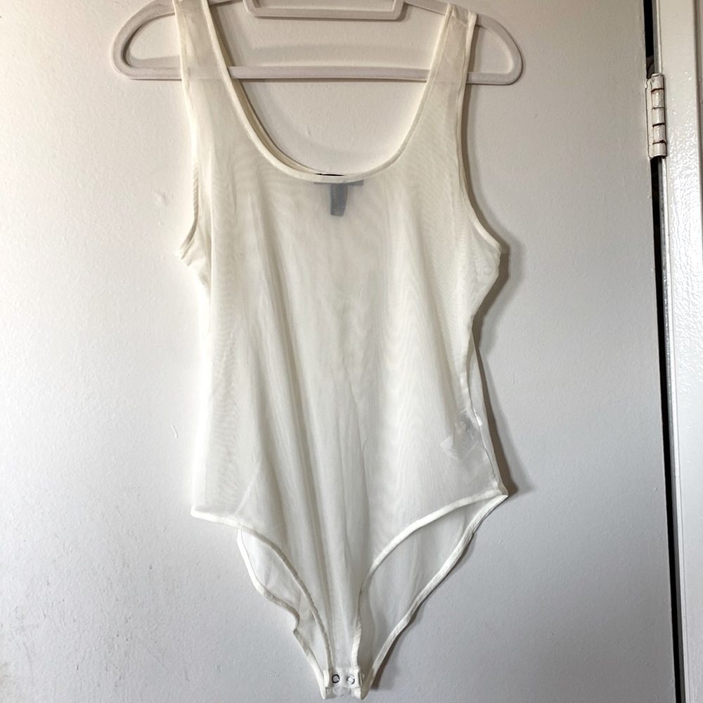 Forever 21 White/Cream Mesh Bodysuit